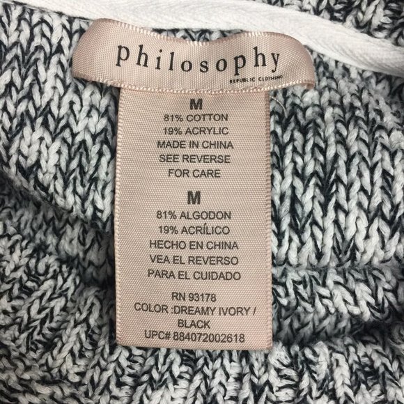 Women's PHILOSOPHY Black White Pullover Crewneck Sweater Medium LS Knit - Picture 2 of 6